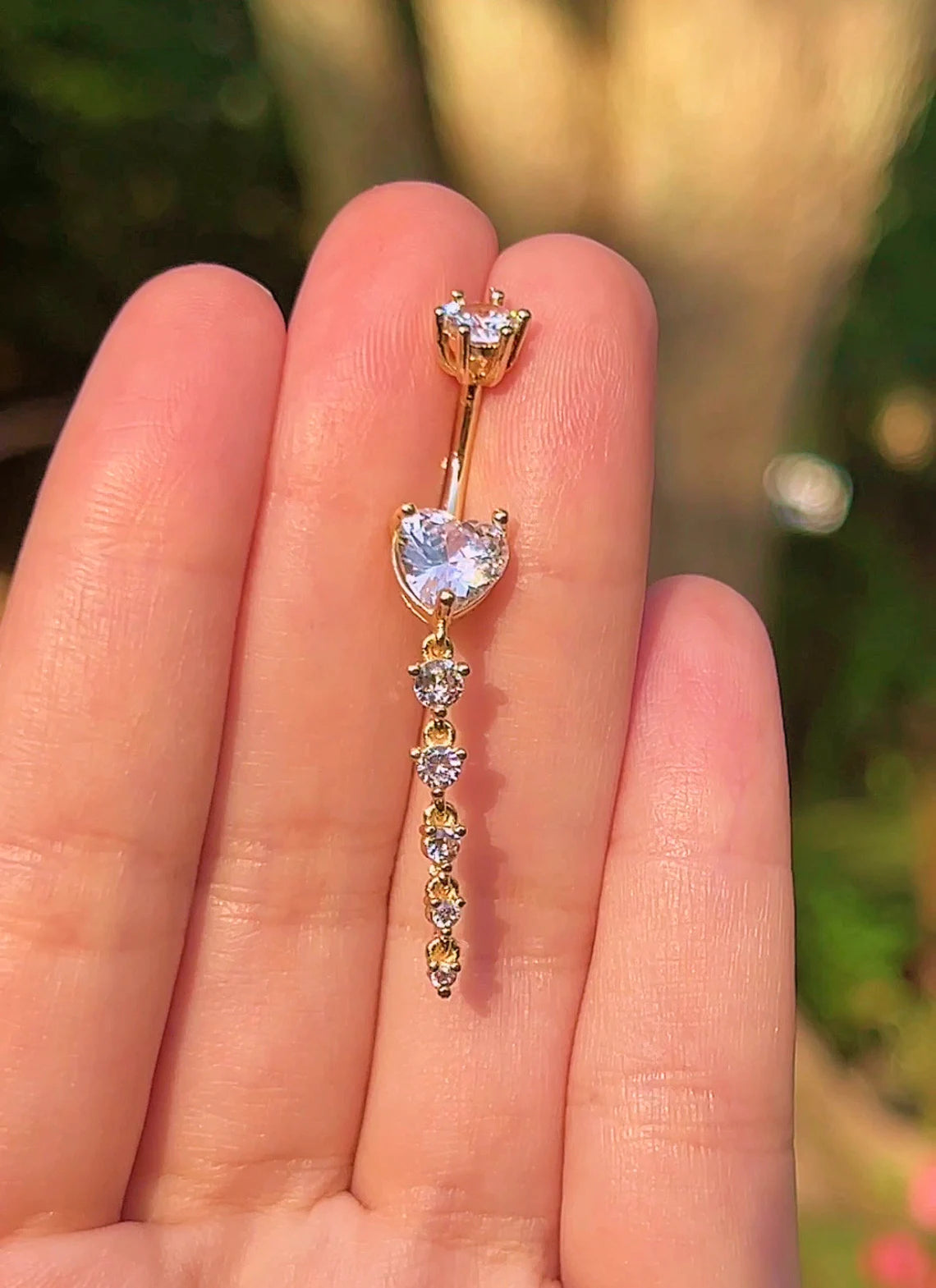 Long Heart Dangly Belly Ring