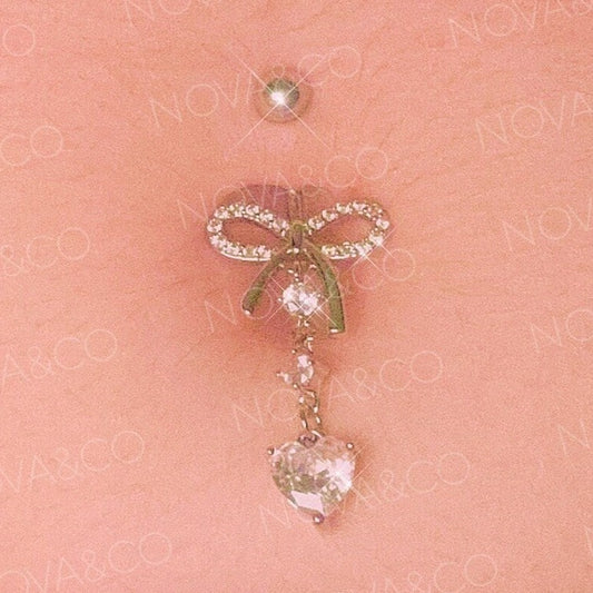 Heart and Bow Dangle Belly Button Ring