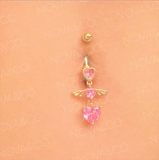 3 Tier Angel Heart Belly Ring