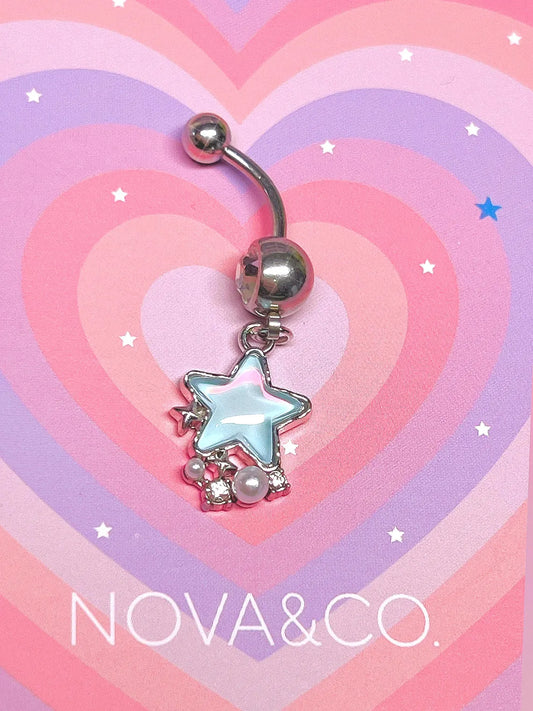 Blue Opalescent Star Charm Belly Ring