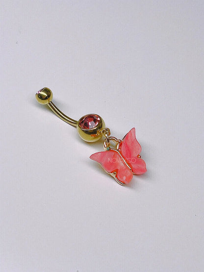 Multicolor Butterfly Charm Dangle Belly Ring