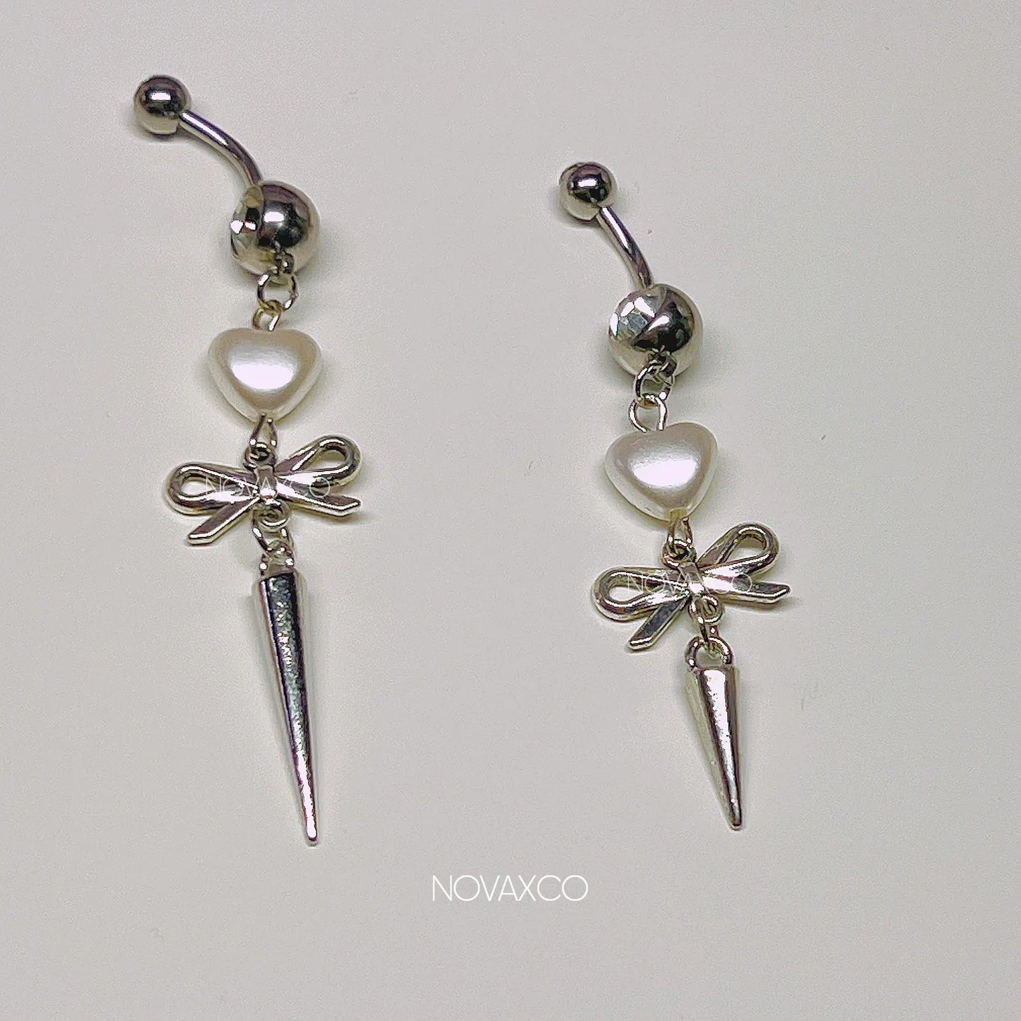 Spike Bow & Heart Dangle Belly Ring