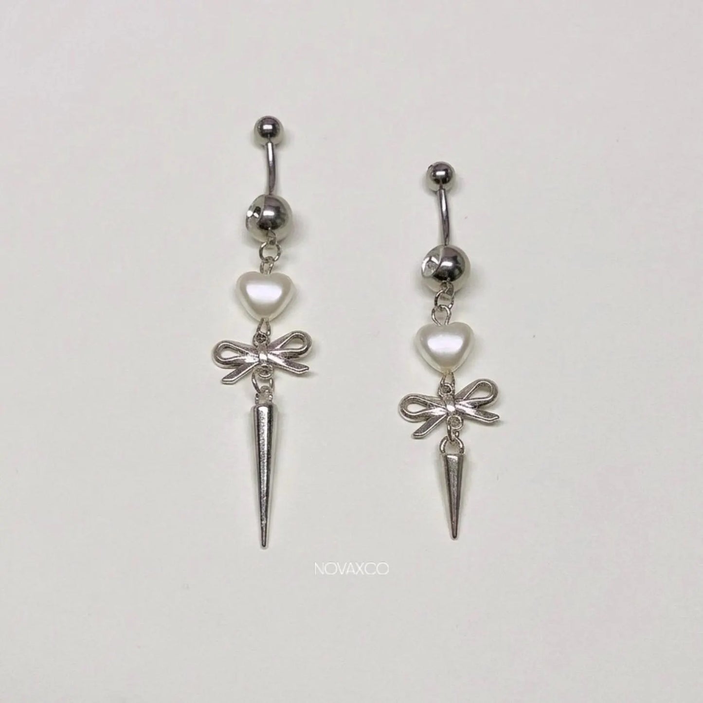 Spike Bow & Heart Dangle Belly Ring