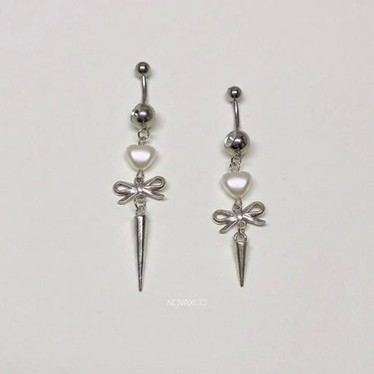 Spike Bow & Heart Dangle Belly Ring
