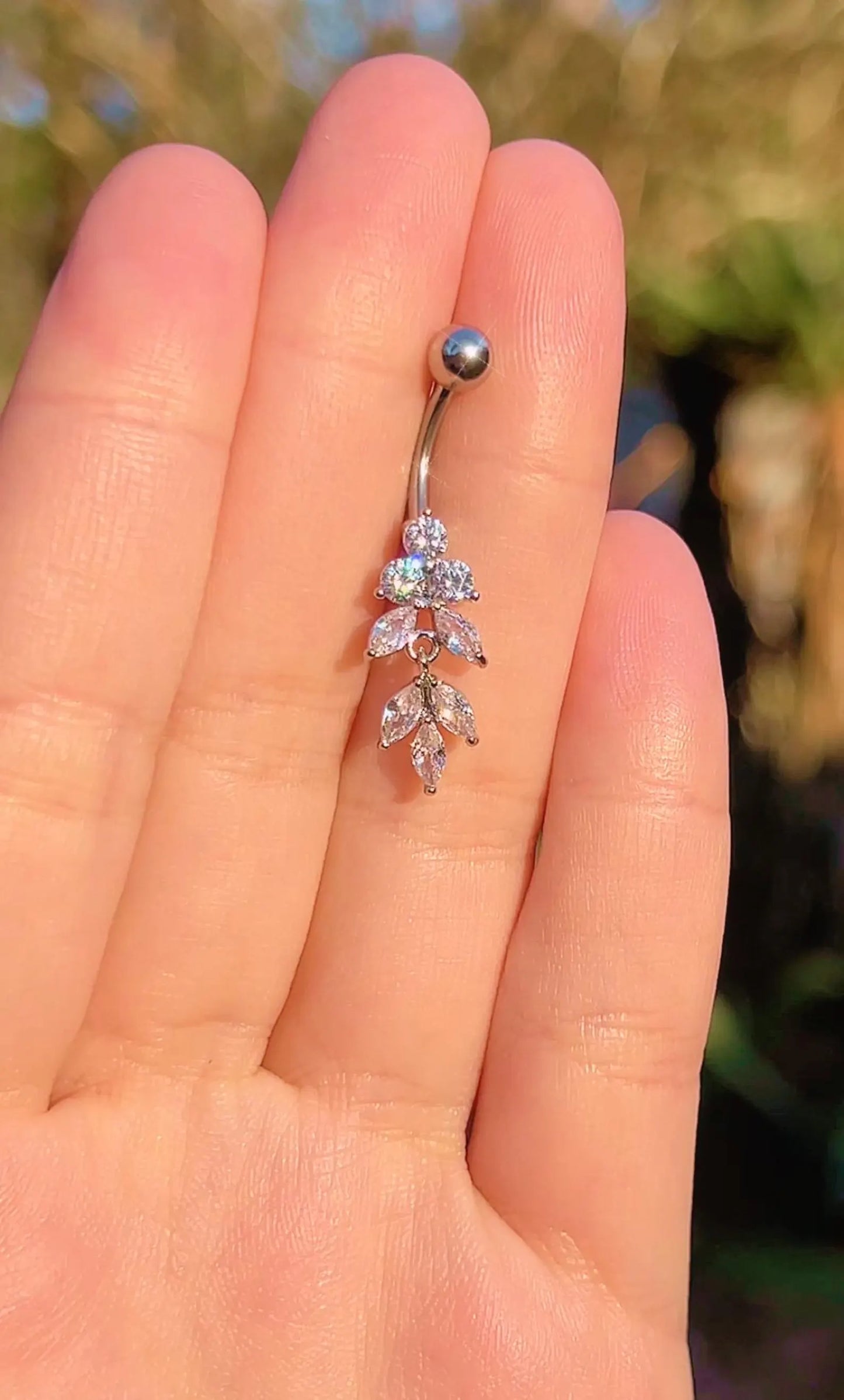 Silver Dainty Leaf Belly Ring
