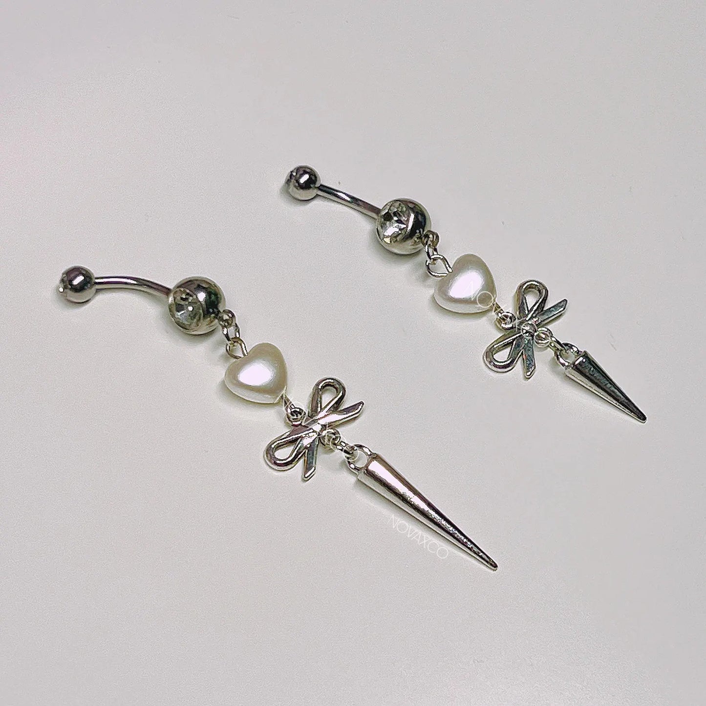 Spike Bow & Heart Dangle Belly Ring