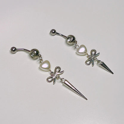 Spike Bow & Heart Dangle Belly Ring