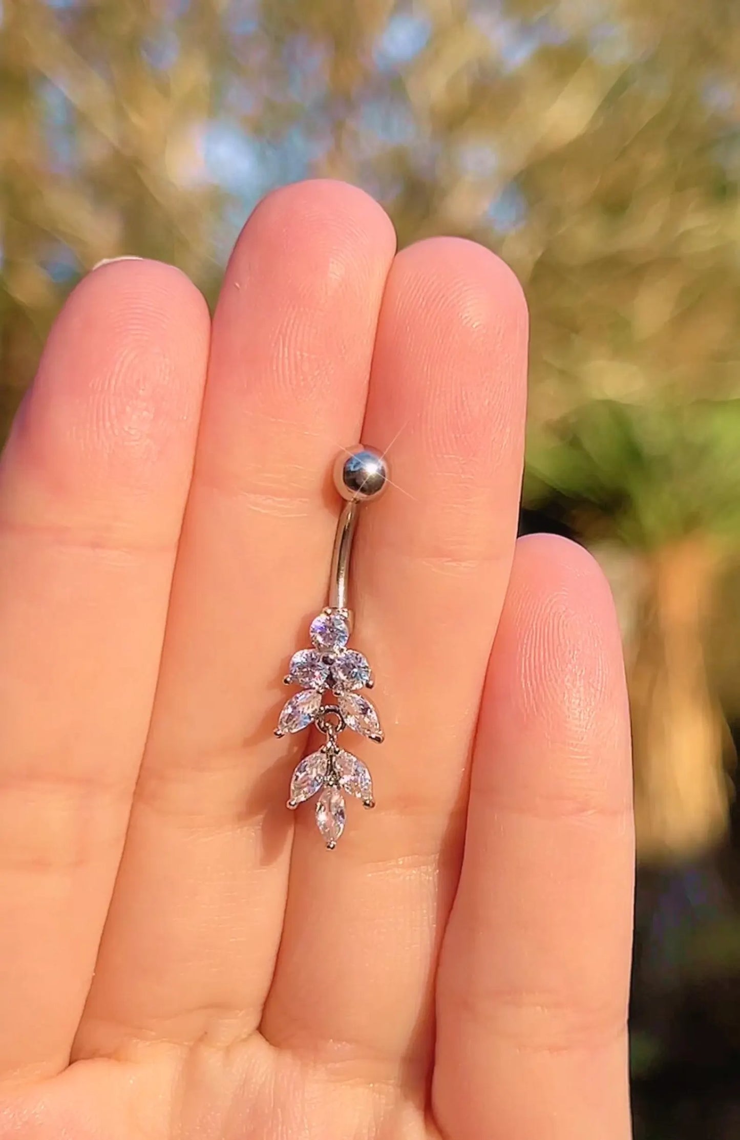Silver Dainty Leaf Belly Ring
