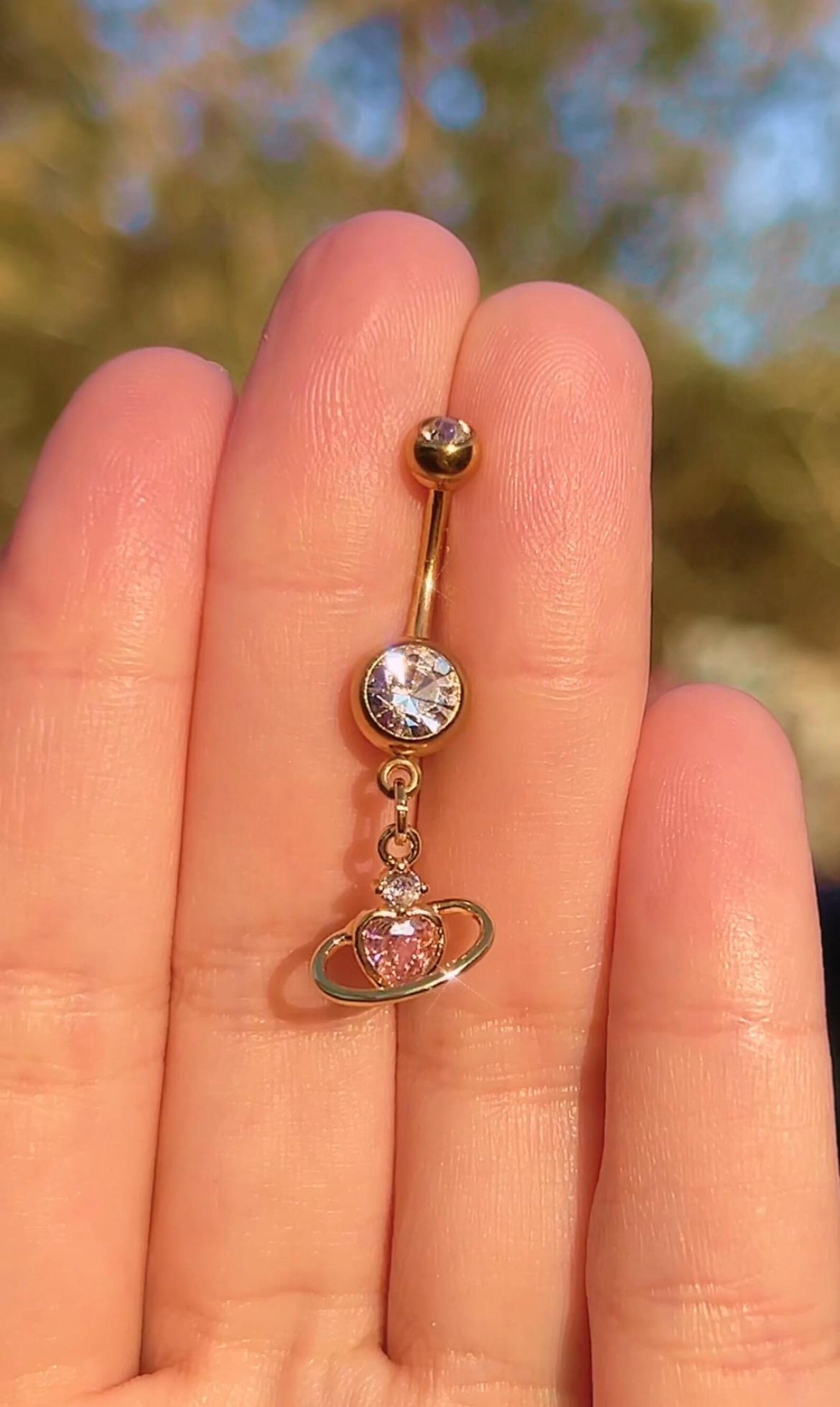 Heart Planet Gold Dangly Belly Ring