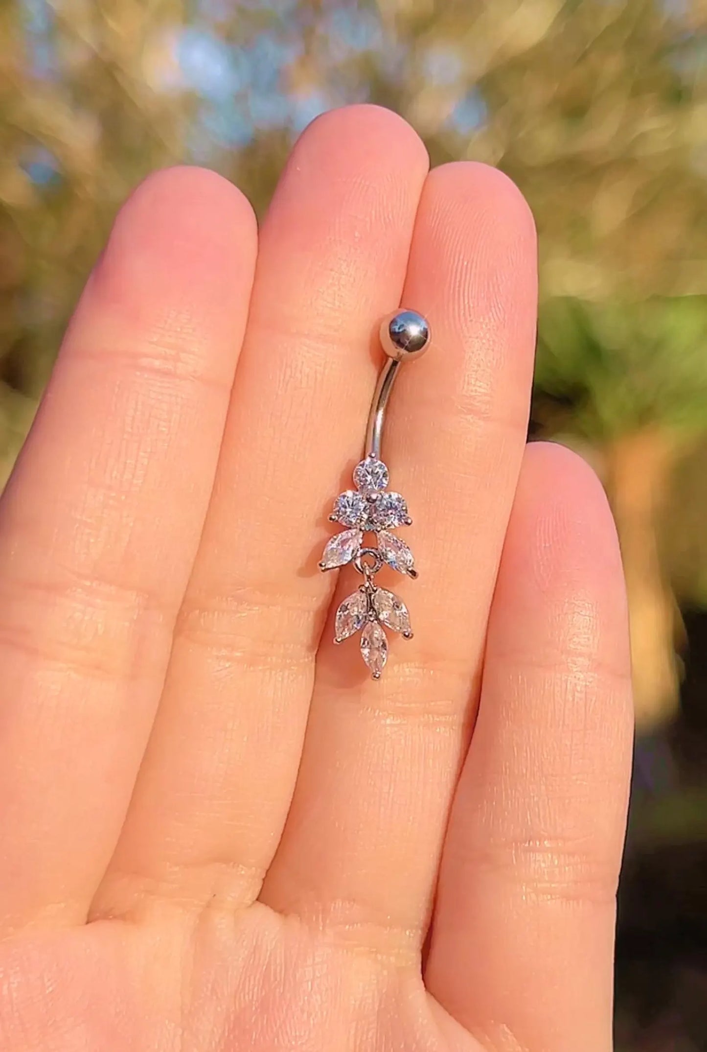Silver Dainty Leaf Belly Ring