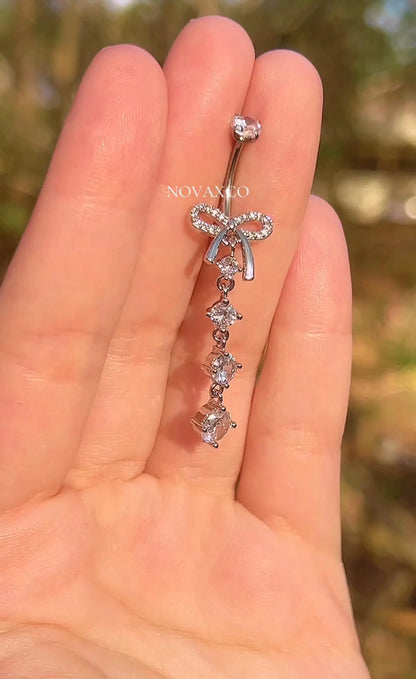 Long Dangly Bow Titanium Belly Ring