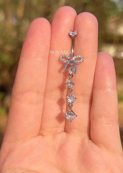 Long Dangly Bow Titanium Belly Ring