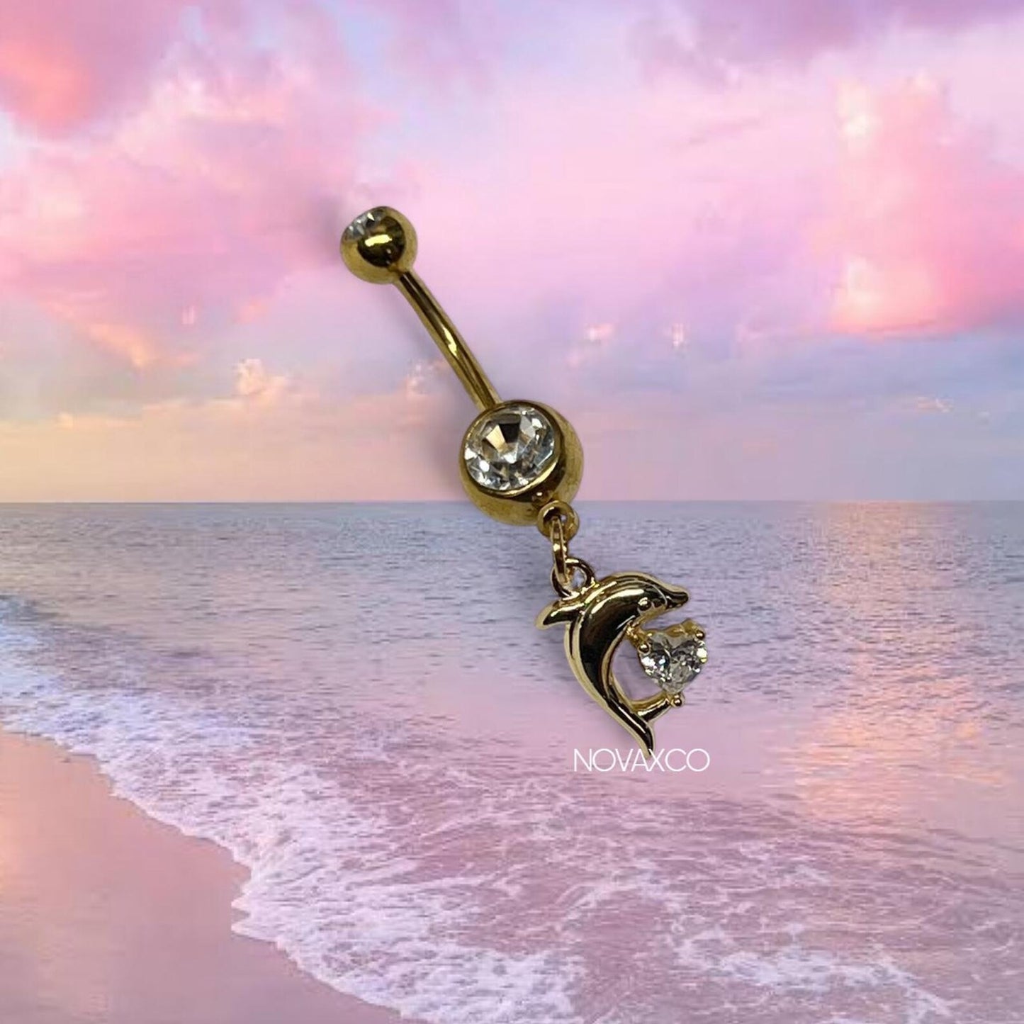 Y2K Gold Dolphin Heart Belly Ring