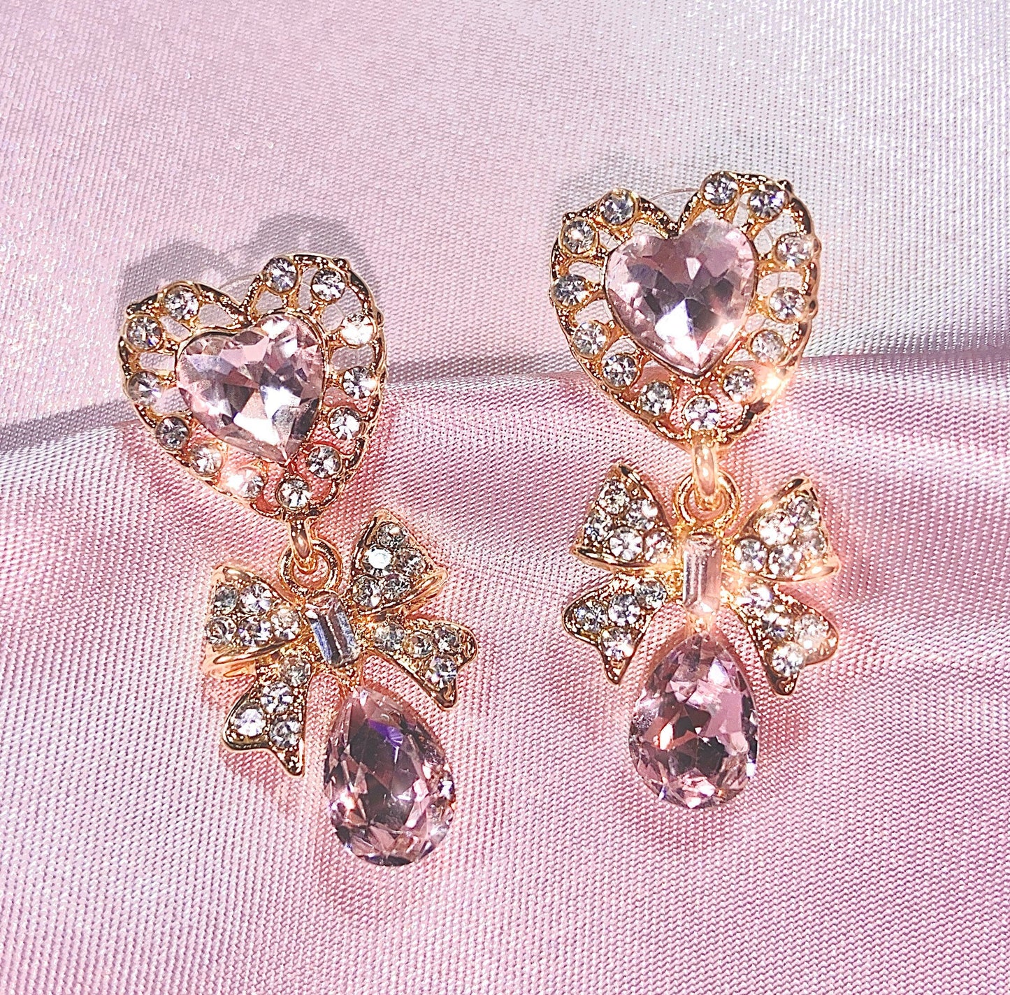 Coquette Heart Bow Drop Earrings