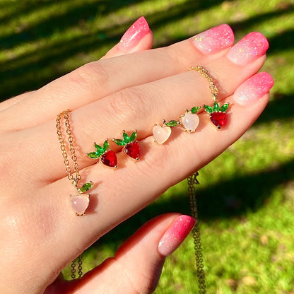 Gold Strawberry Necklace & Matching Earrings