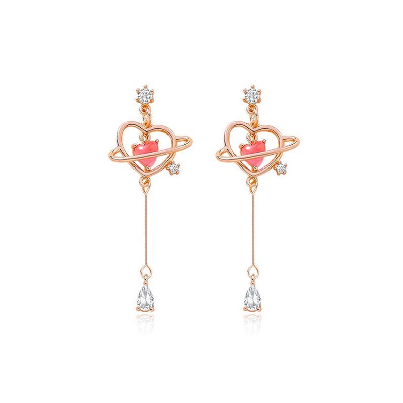 Pink Heart Threader Earrings