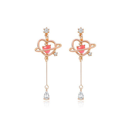 Pink Heart Threader Earrings