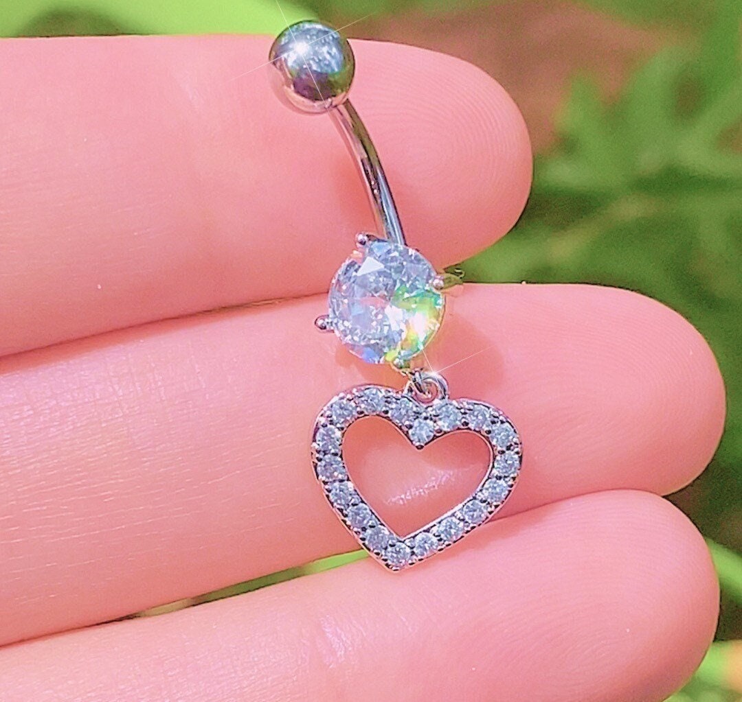 Silver Heart Dangle Belly Ring