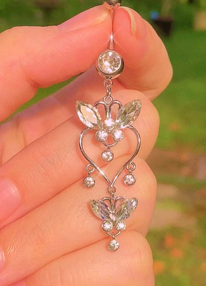 Sparkly Silver Butterfly Dangle Belly Ring