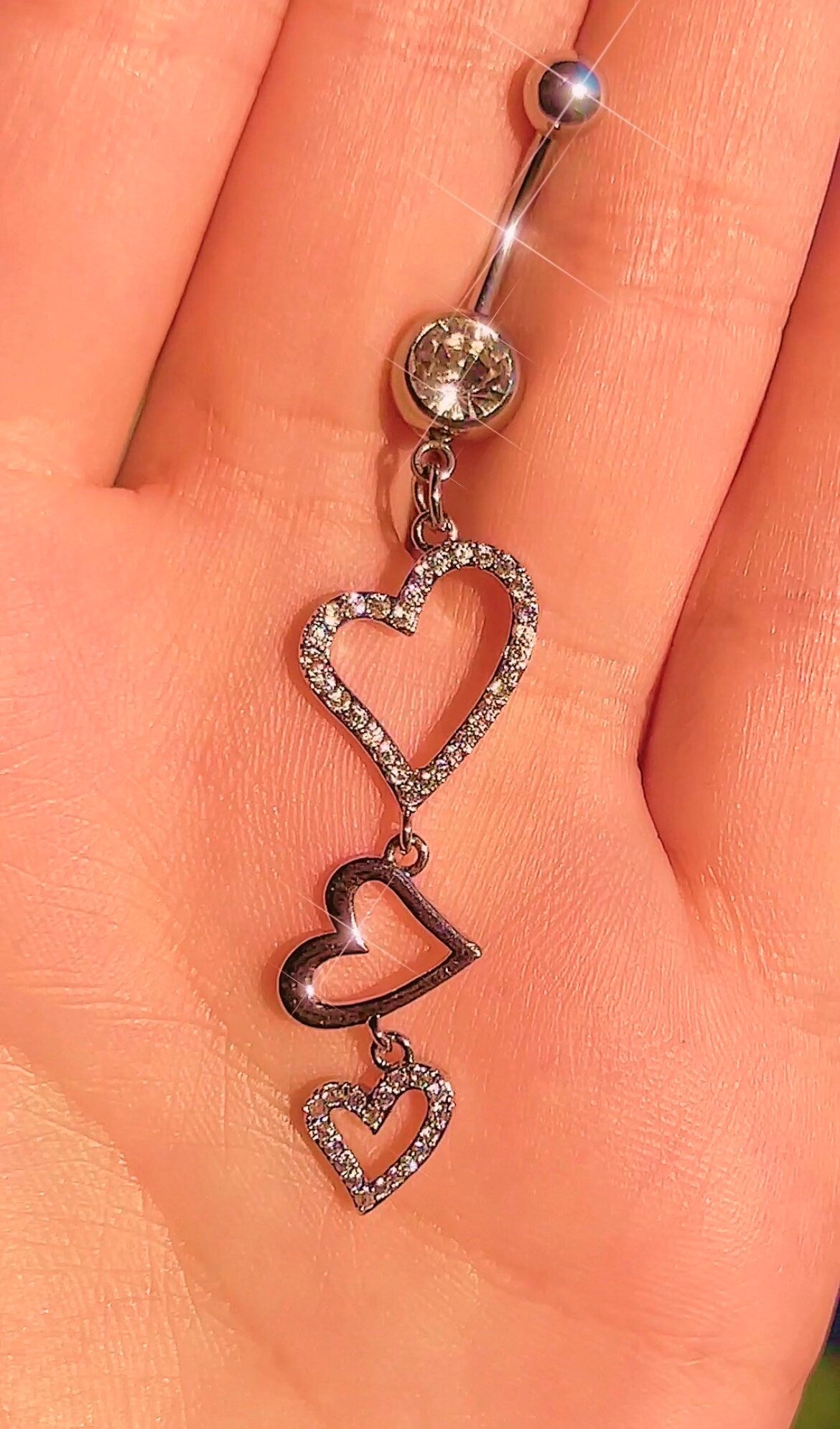 3 Heart Y2K Dangly Belly Ring