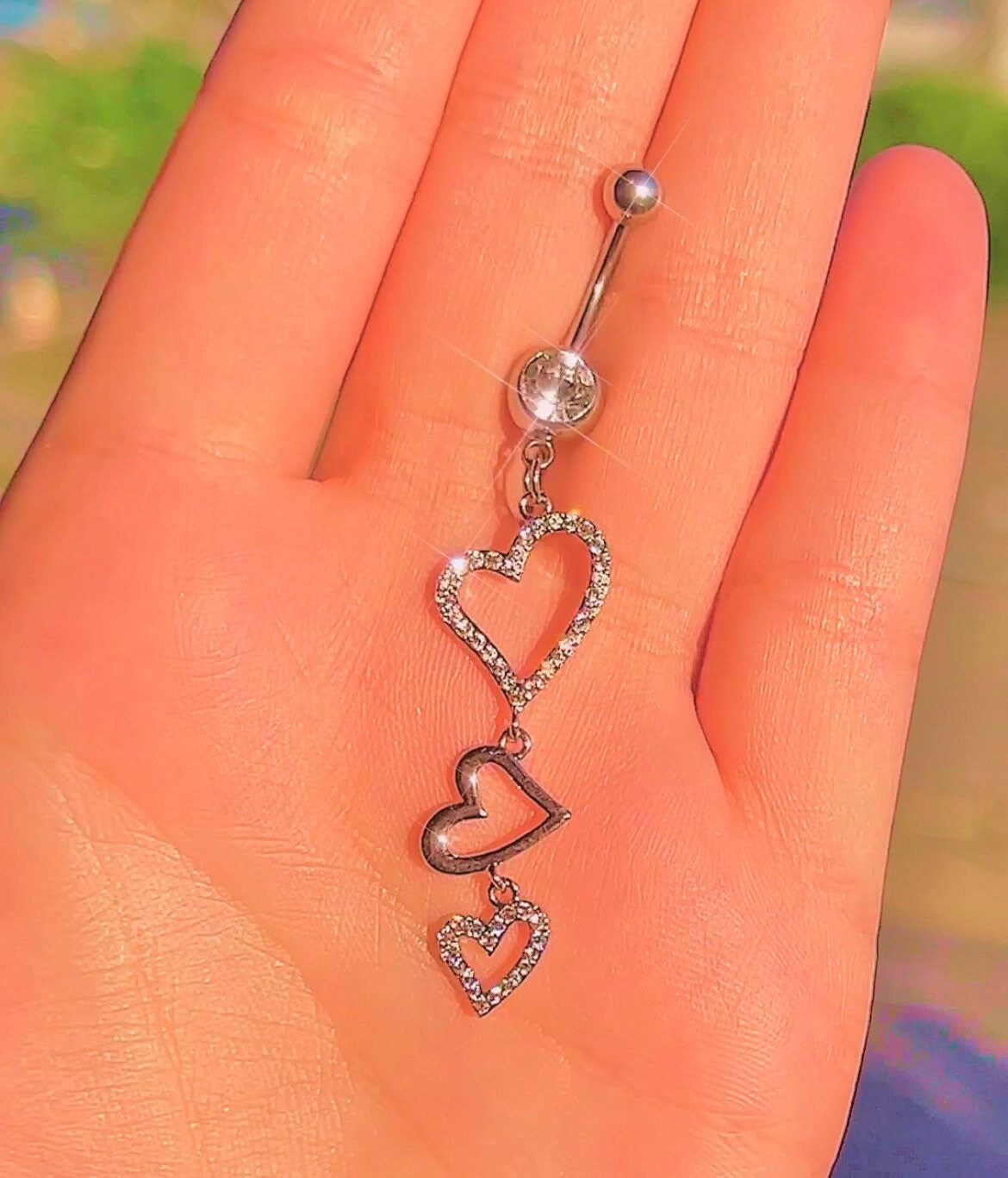 3 Heart Y2K Dangly Belly Ring