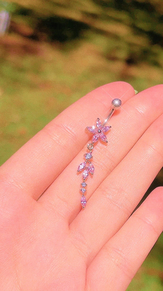 Silver Sakura Flower Belly Button Ring