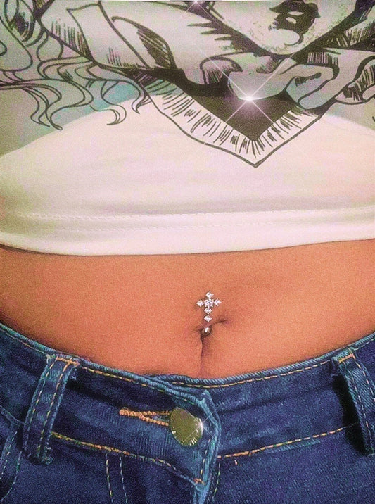 Top Drop Tiny Cross Belly Button Ring