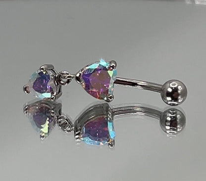 Opal Heart Drop Belly Button Ring