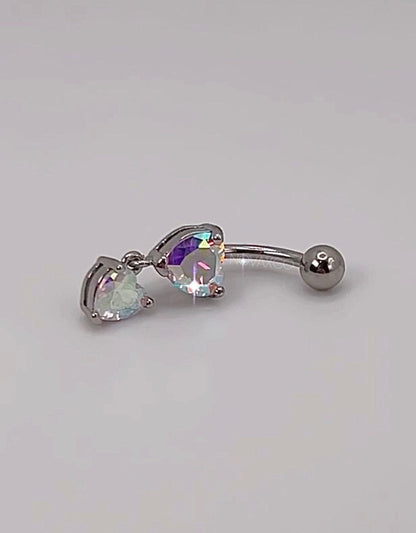 Opal Heart Drop Belly Button Ring