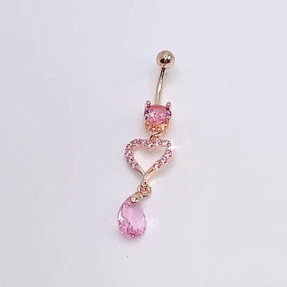 Gold Heart Dangly Belly Ring