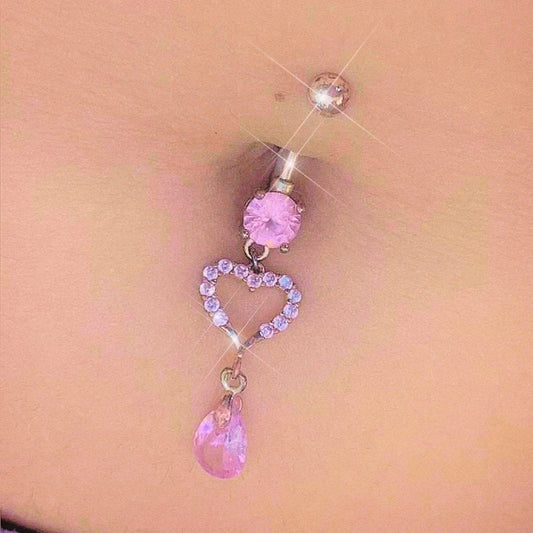 Gold Heart Dangly Belly Ring