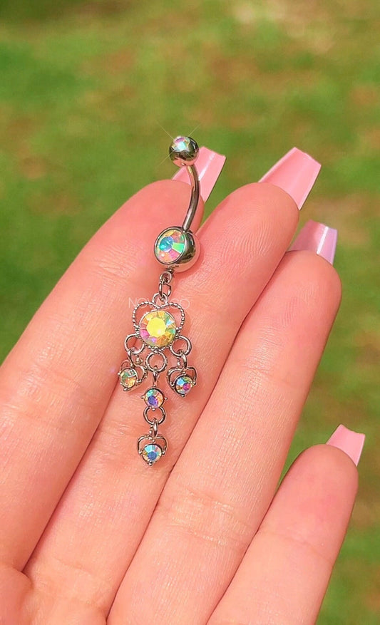 Opalescent Chandelier Heart Belly Ring