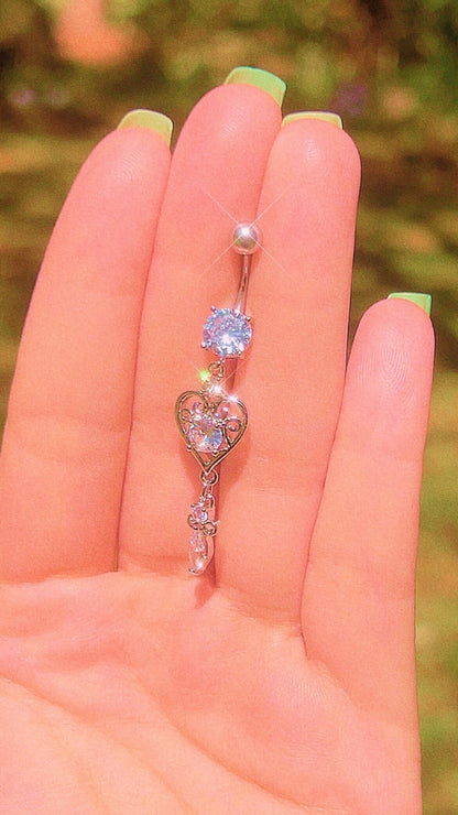 Silver Heart Coquette Dangle Belly Ring