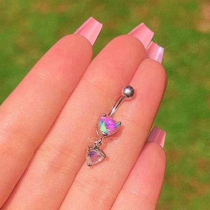 Opal Heart Drop Belly Button Ring