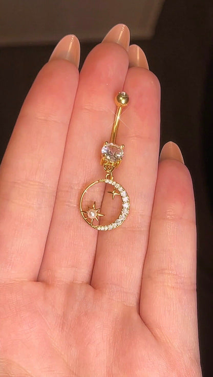 Gold Moon Pearl Belly Ring