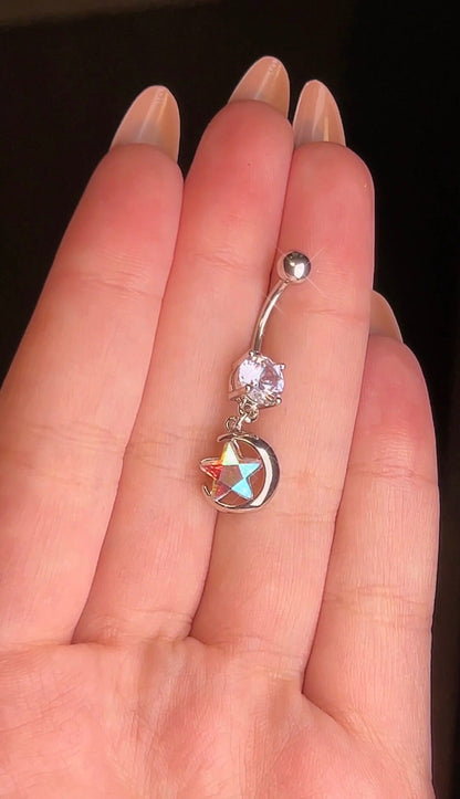 Silver Opal Star Belly Button Ring