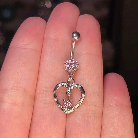 Y2K Pink Crystal Heart Belly Ring