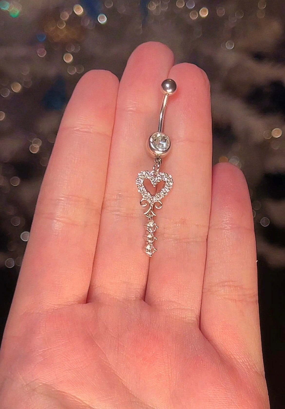 Silver Heart Dangle Belly Button Ring