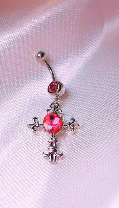 Pink Cross Belly Ring