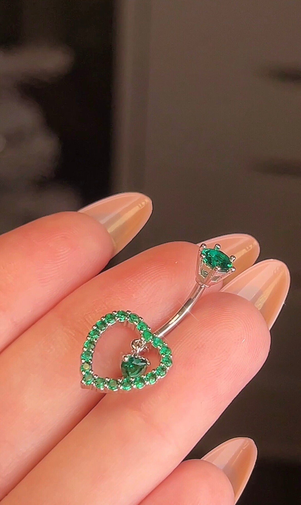 Emerald Heart Belly Button Ring