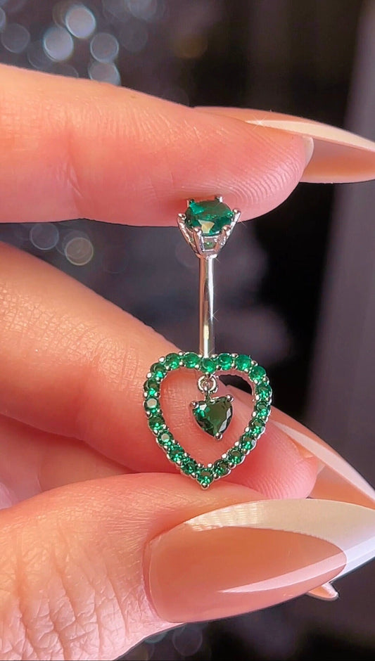 Emerald Heart Belly Button Ring