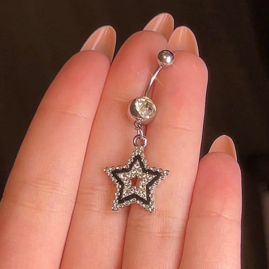 Black Sparkle Star Belly Ring