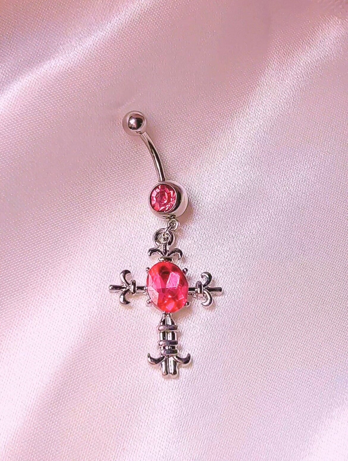 Pink Cross Belly Ring