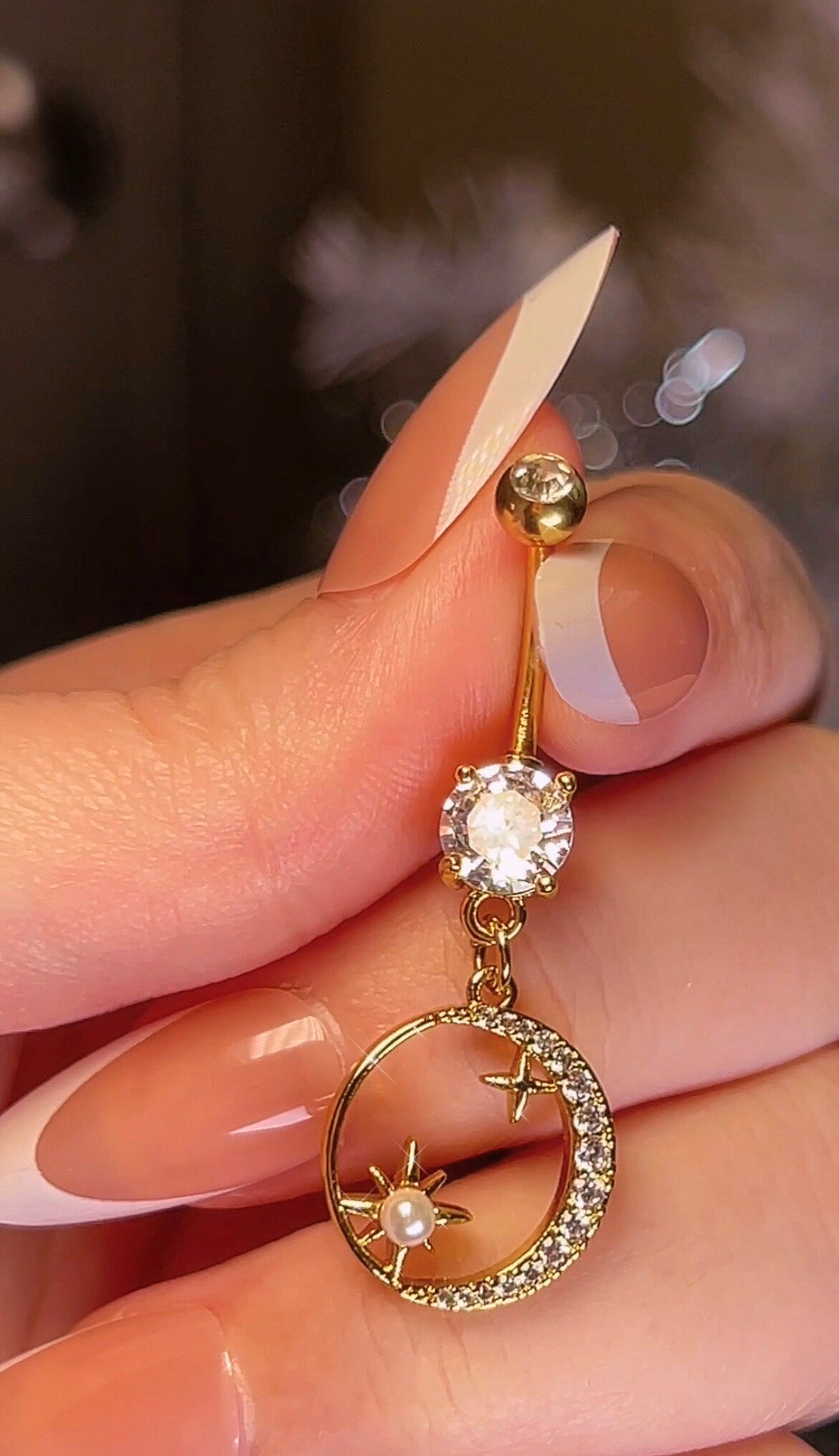 Gold Moon Pearl Belly Ring