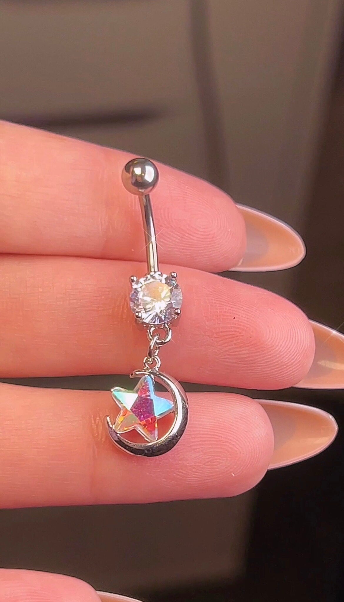 Silver Opal Star Belly Button Ring