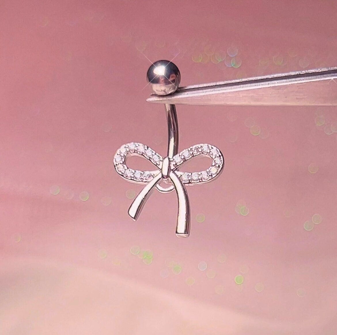 Dainty Bow Belly Button Ring | 14G/10MM Silver Floating Navel Piercing