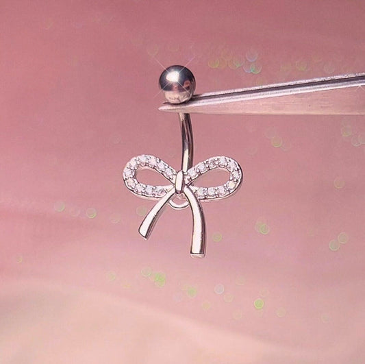 Dainty Bow Belly Button Ring | 14G/10MM Silver Floating Navel Piercing