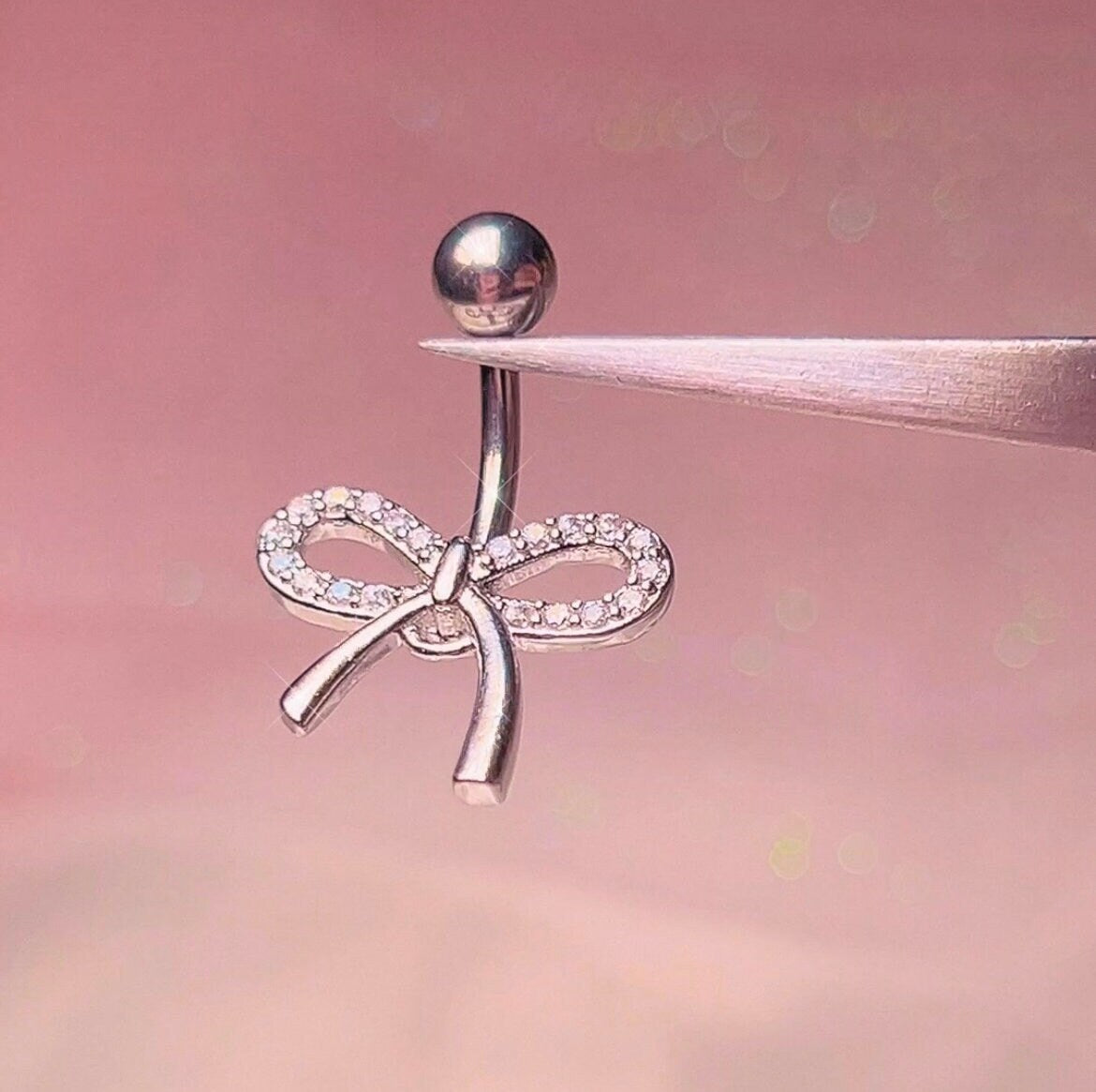 Dainty Bow Belly Button Ring | 14G/10MM Silver Floating Navel Piercing