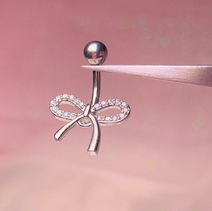 Dainty Bow Belly Button Ring | 14G/10MM Silver Floating Navel Piercing