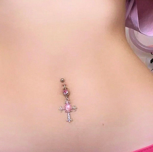 Pink Cross Belly Ring